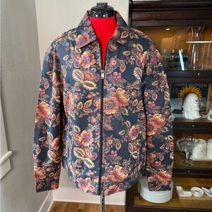 Fresh Prints of Bel-Air Floral Zip Jacket Medium Black Multicolor Bomber NWT